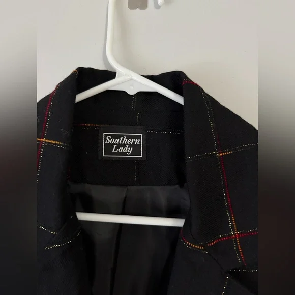 VTG Southern Lady Black Multi Color Plaid Blazer Coat Holiday Red Green Size S M - Picture 6 of 11
